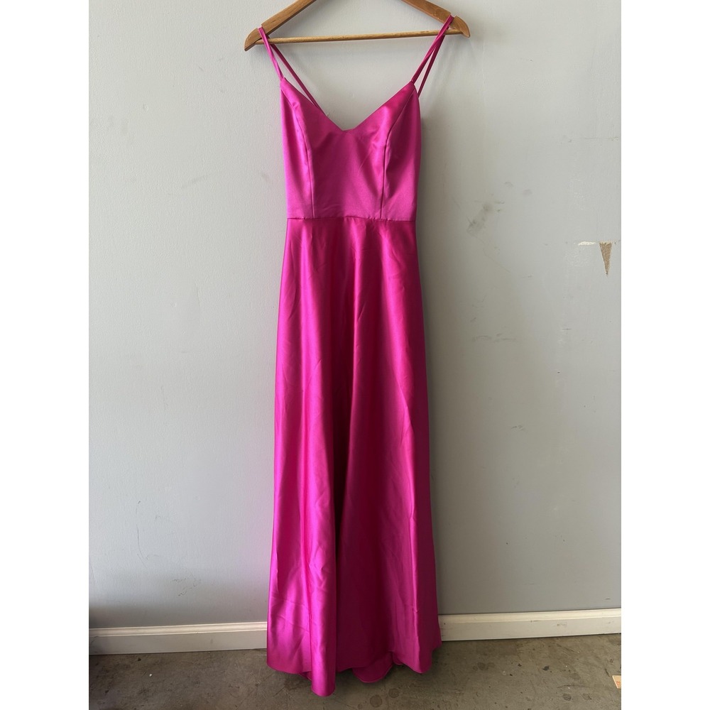 Jules & Cleo Dress Womens 8 Pink Satin Slip Maxi V Neck Strappy Backless Formal